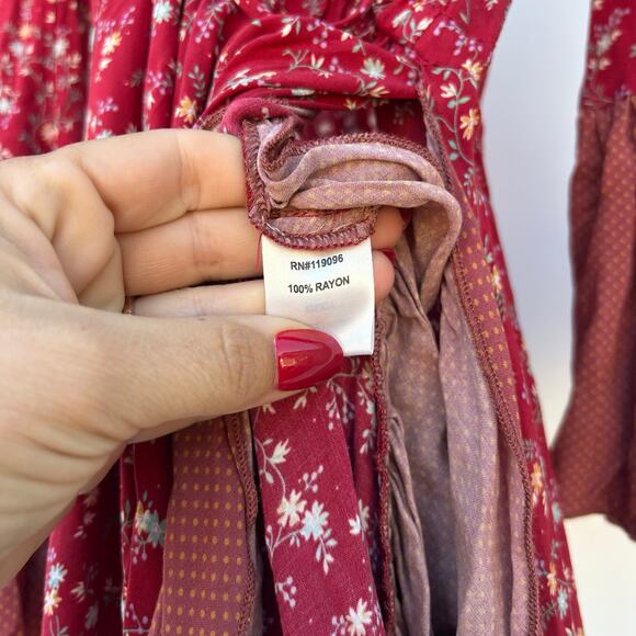 Nightcap Clothing Reversible Bohemian Boho Maxi Dress Red Ruffles Victorian 1 S - Picture 10 of 14